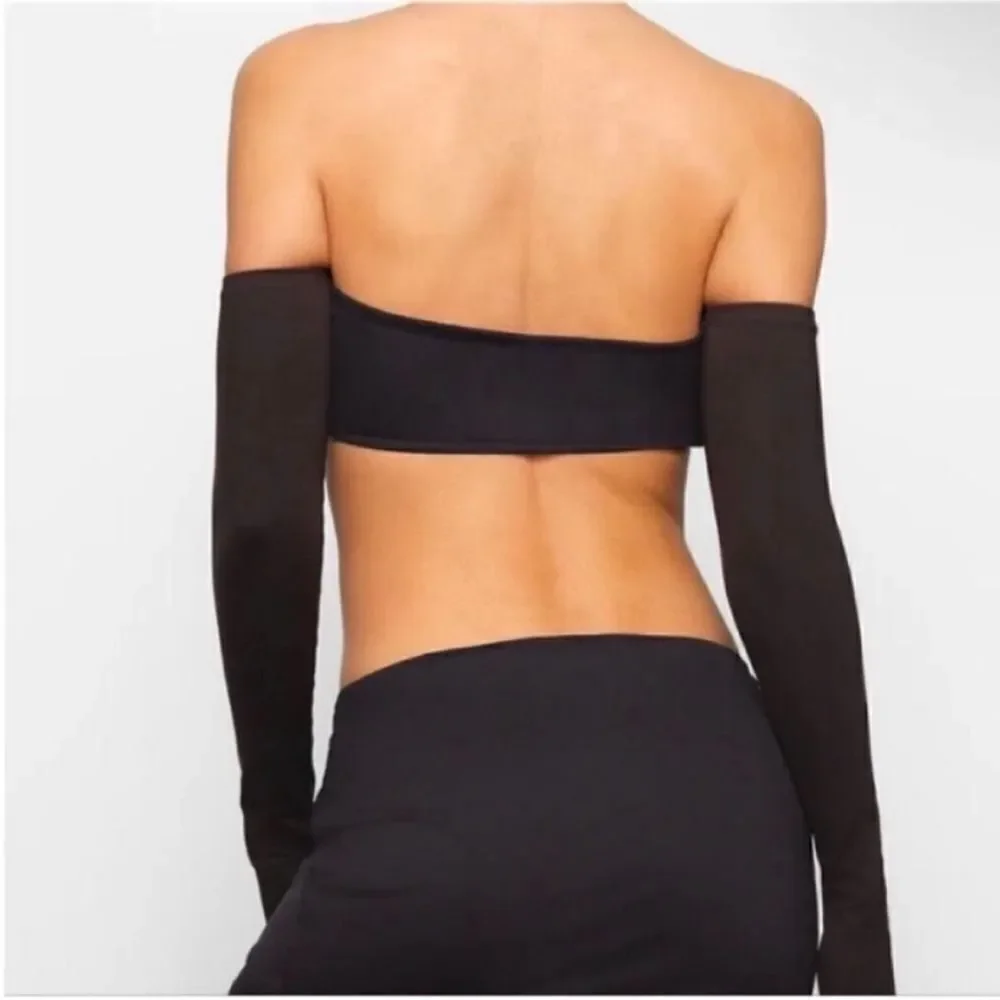 Skims NWT Recycled Swim Long Sleeve Bikini Top in Onyx Size Large